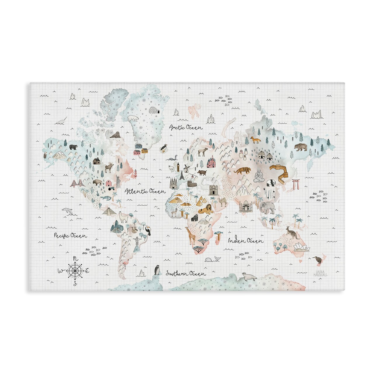 Stupell Industries Whimsical World Traveler Map Canvas Wall Art Design by Laura Marshall